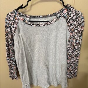 Floral Sleeve Gray Women's Top